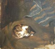 Paul Raud Sleeping cat by Paul Raud France oil painting artist